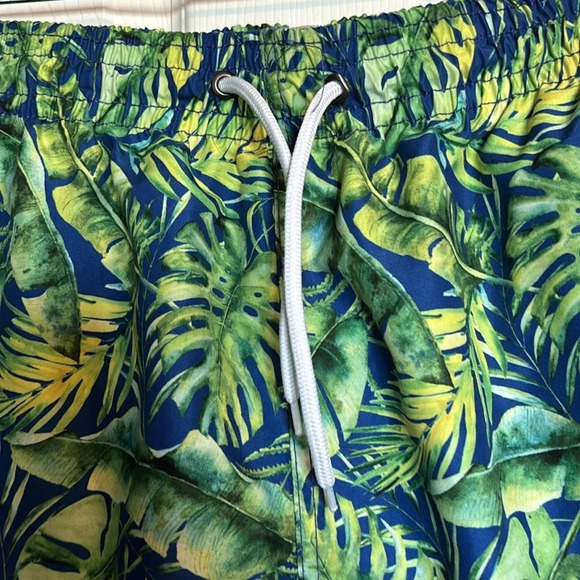 Trunks men’s blue and green tropical print swim trunks size XL - Picture 2 of 8